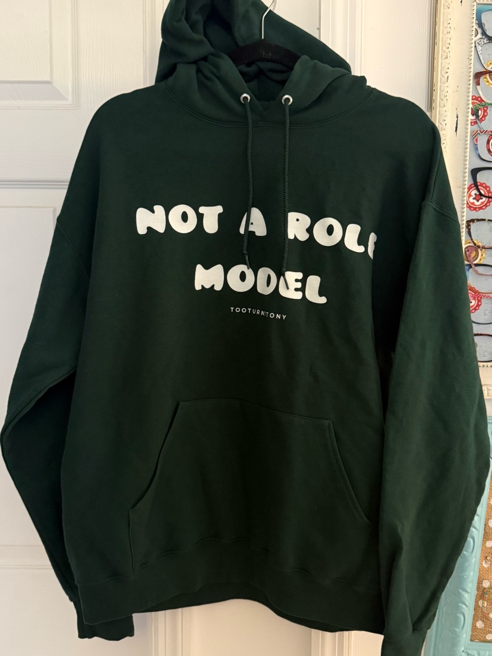 Jerzees Dark Green Crewneck Hoodie with White Text
